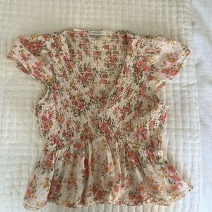 American Eagle Outfitters Pink Peplum Wrap Blouse